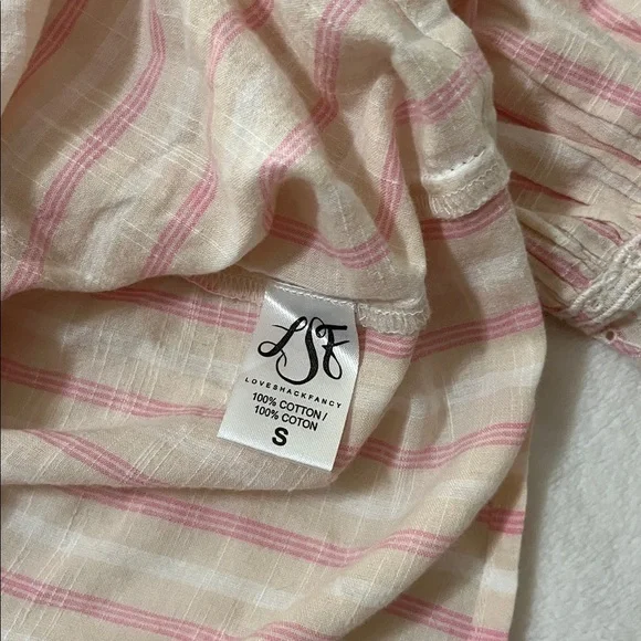 LoveShackFancy Pink Striped Blouse with Lace and Pom-Poms - Picture 6 of 8